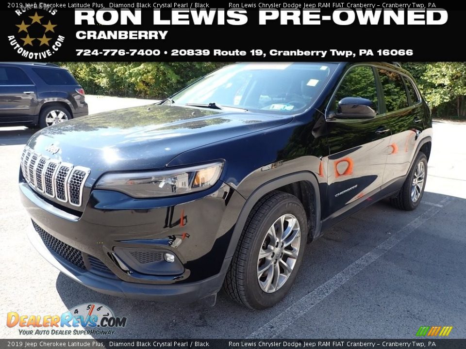 2019 Jeep Cherokee Latitude Plus Diamond Black Crystal Pearl / Black Photo #1