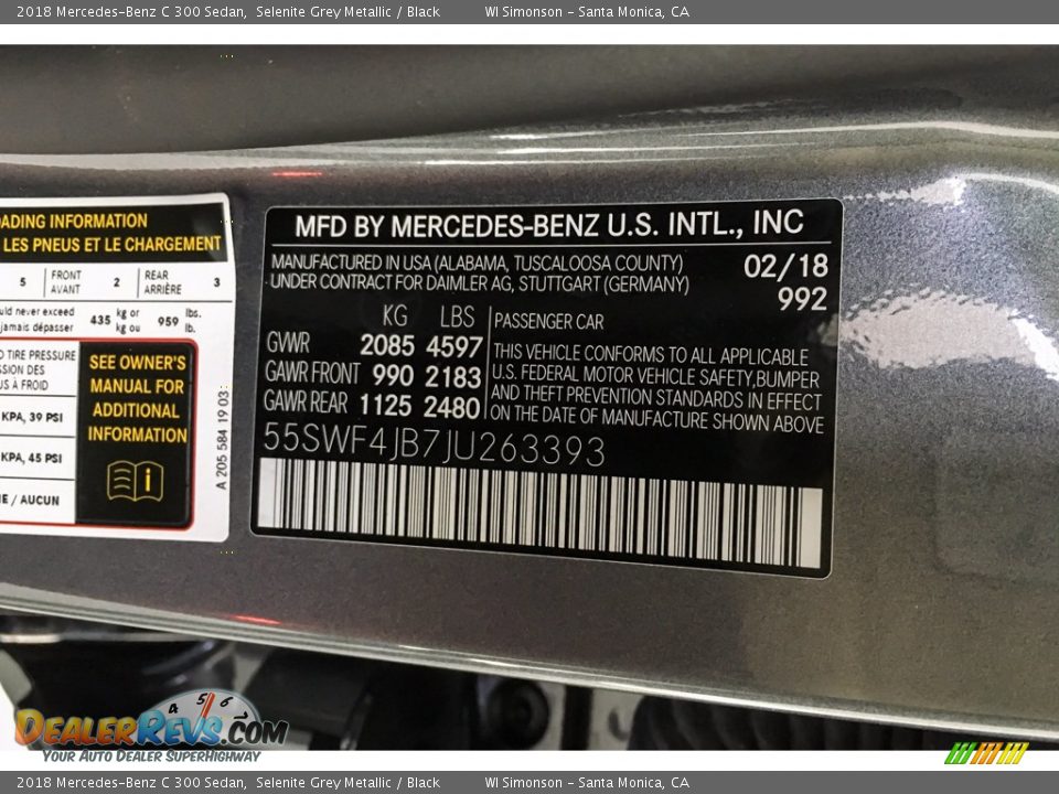 2018 Mercedes-Benz C 300 Sedan Selenite Grey Metallic / Black Photo #25