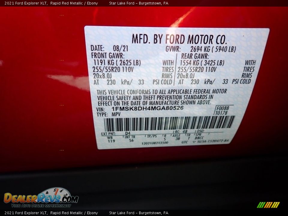 2021 Ford Explorer XLT Rapid Red Metallic / Ebony Photo #14
