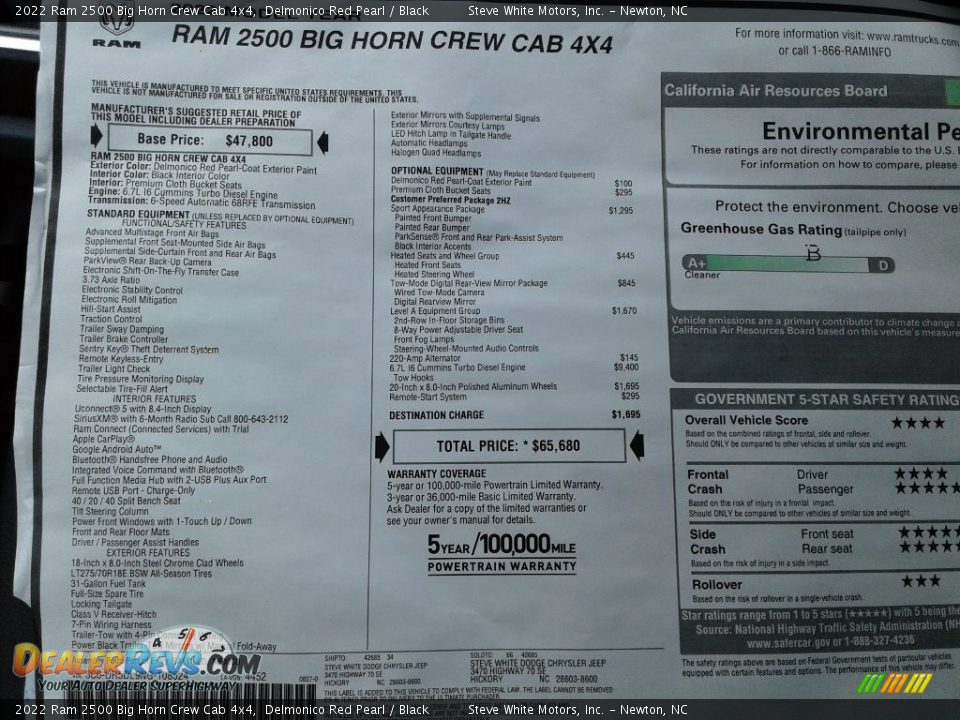 2022 Ram 2500 Big Horn Crew Cab 4x4 Window Sticker Photo #32