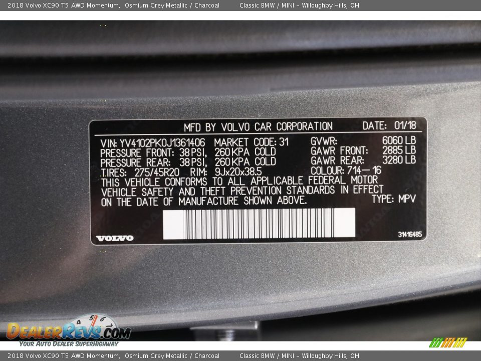 2018 Volvo XC90 T5 AWD Momentum Osmium Grey Metallic / Charcoal Photo #24