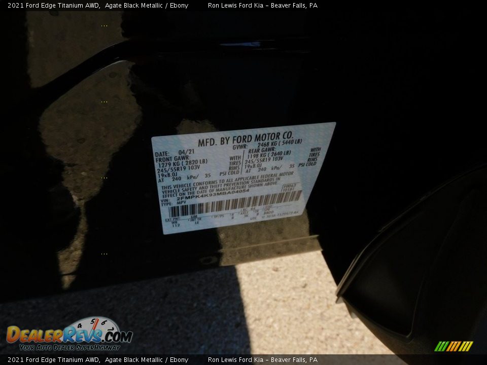 2021 Ford Edge Titanium AWD Agate Black Metallic / Ebony Photo #20