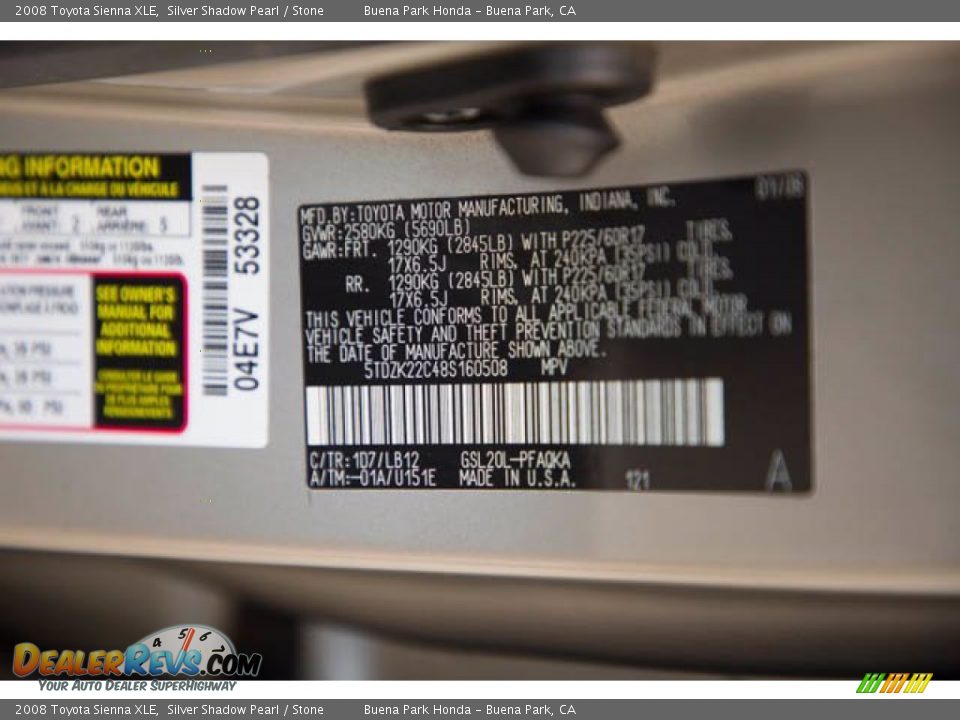 2008 Toyota Sienna XLE Silver Shadow Pearl / Stone Photo #33