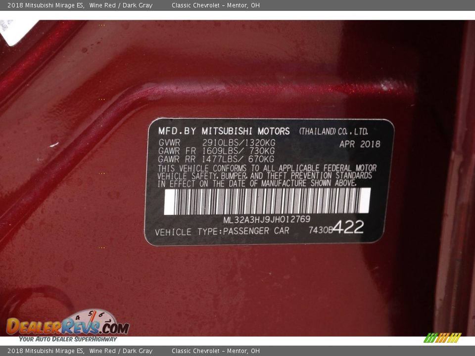 2018 Mitsubishi Mirage ES Wine Red / Dark Gray Photo #19