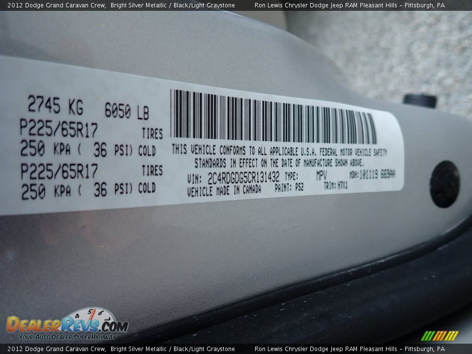 2012 Dodge Grand Caravan Crew Bright Silver Metallic / Black/Light Graystone Photo #16