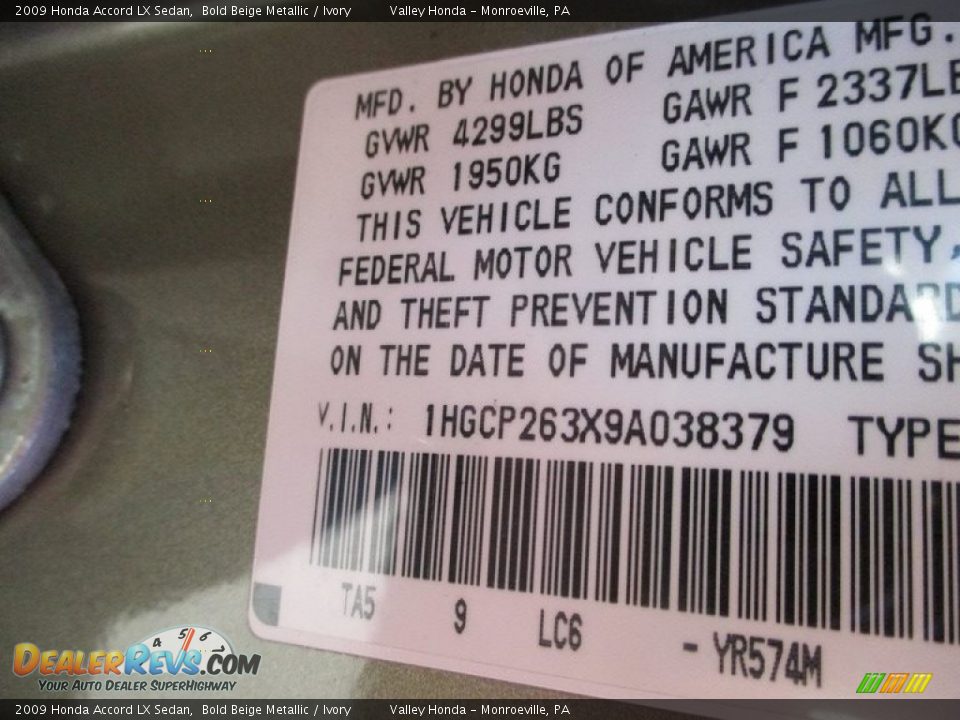 2009 Honda Accord LX Sedan Bold Beige Metallic / Ivory Photo #19