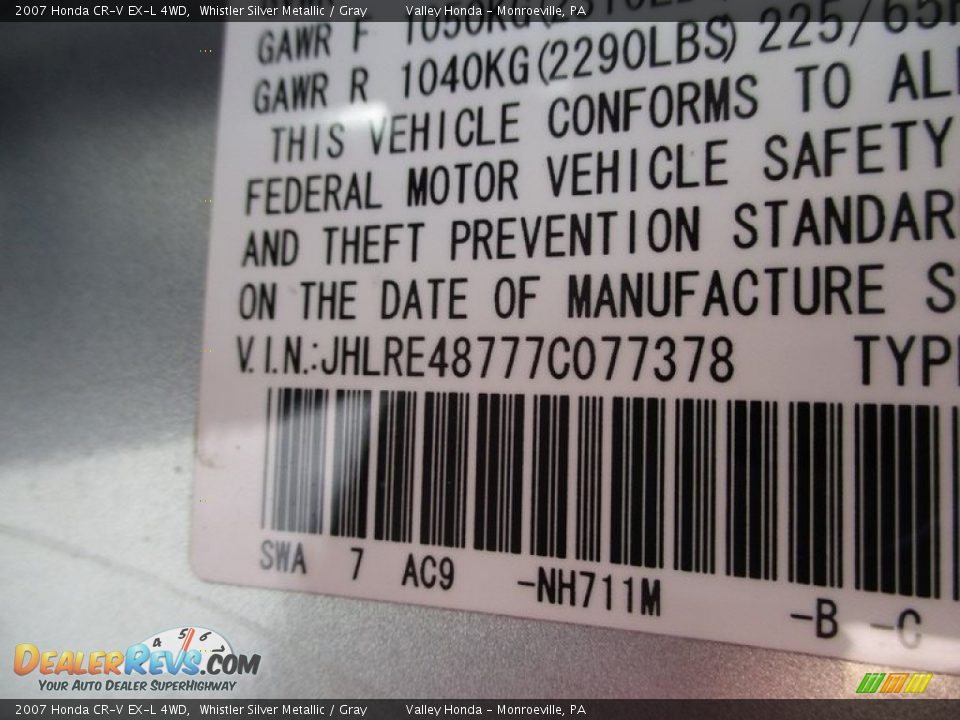 2007 Honda CR-V EX-L 4WD Whistler Silver Metallic / Gray Photo #19