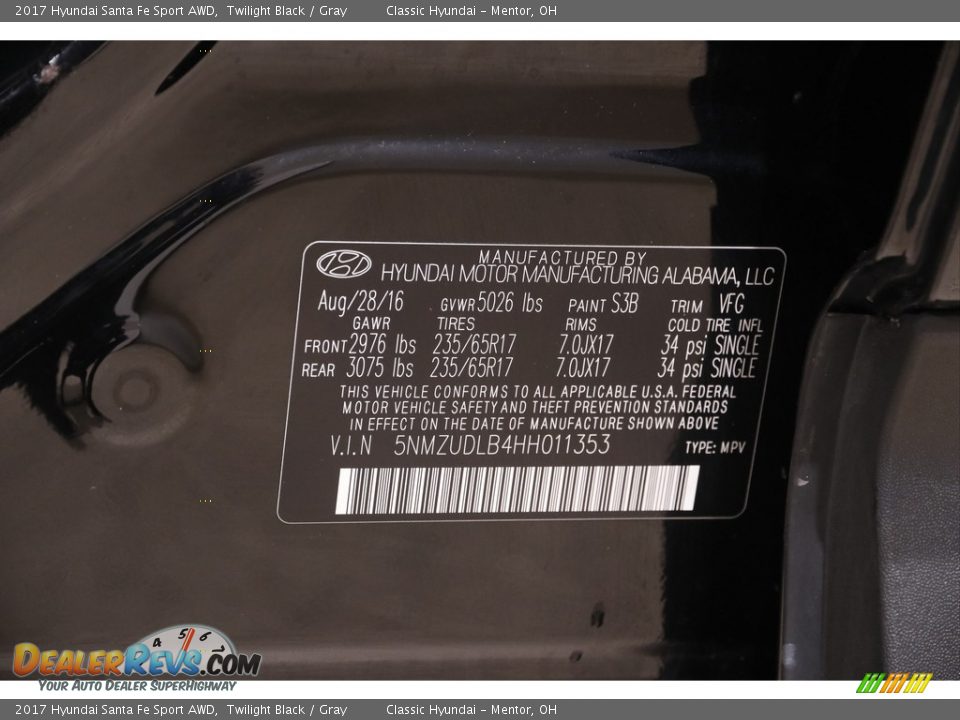 2017 Hyundai Santa Fe Sport AWD Twilight Black / Gray Photo #19