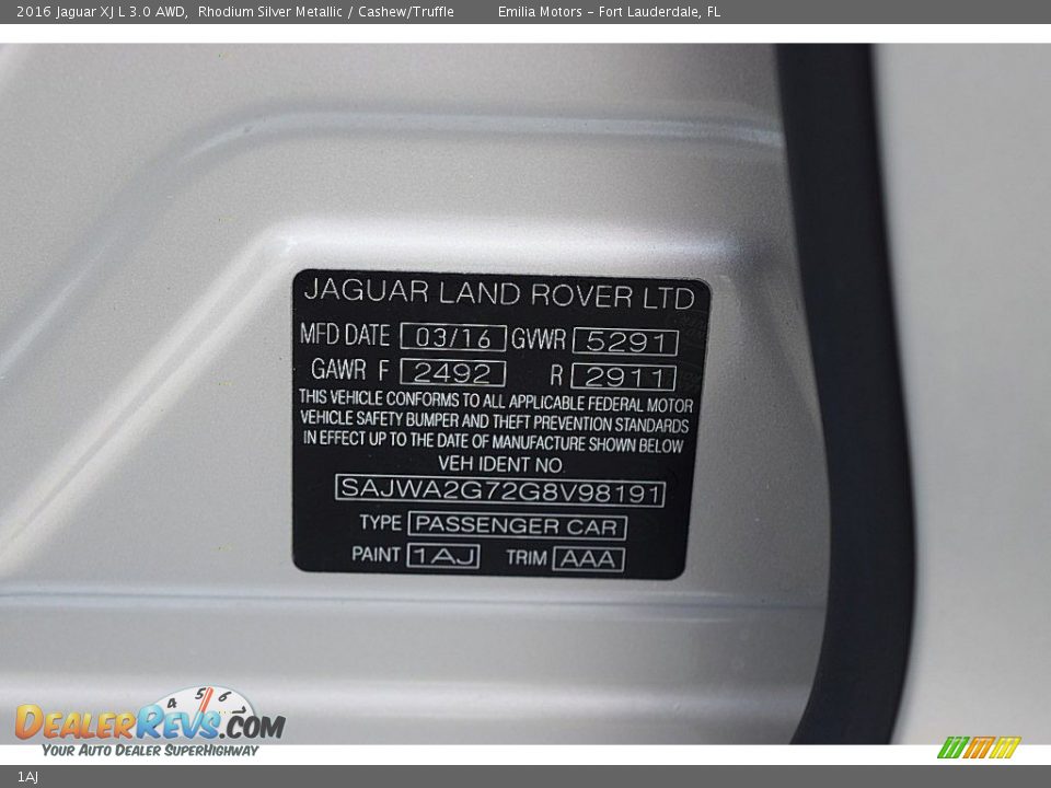 Jaguar Color Code 1AJ Rhodium Silver Metallic