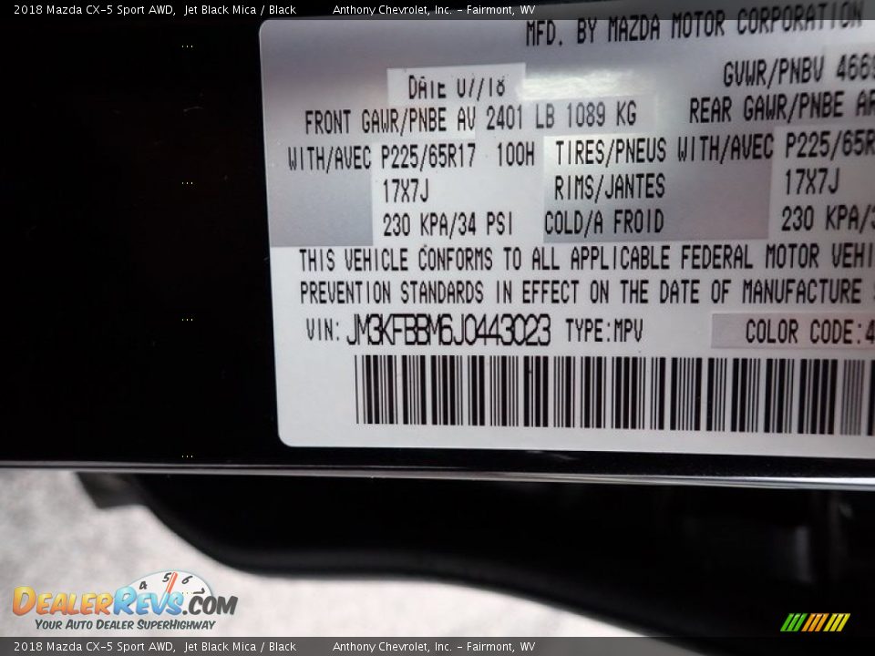 2018 Mazda CX-5 Sport AWD Jet Black Mica / Black Photo #15