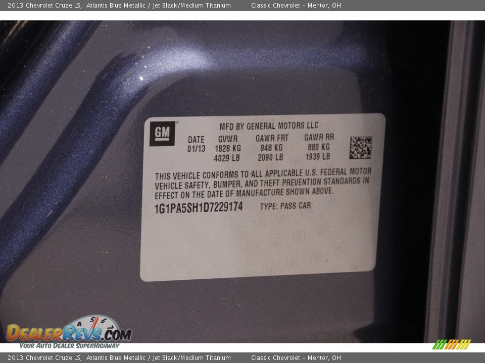 2013 Chevrolet Cruze LS Atlantis Blue Metallic / Jet Black/Medium Titanium Photo #17