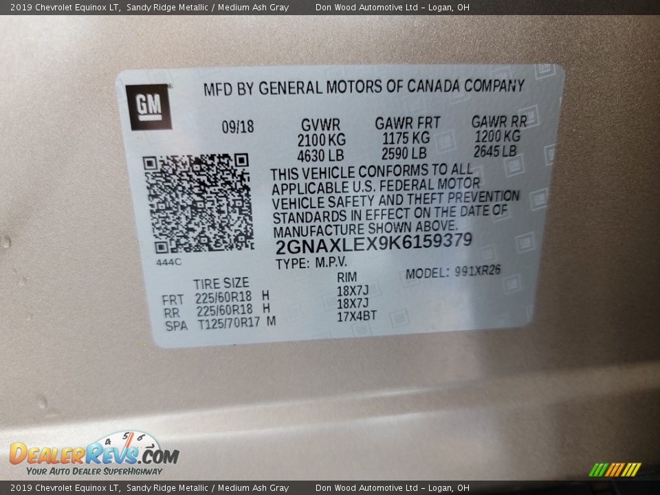 2019 Chevrolet Equinox LT Sandy Ridge Metallic / Medium Ash Gray Photo #32