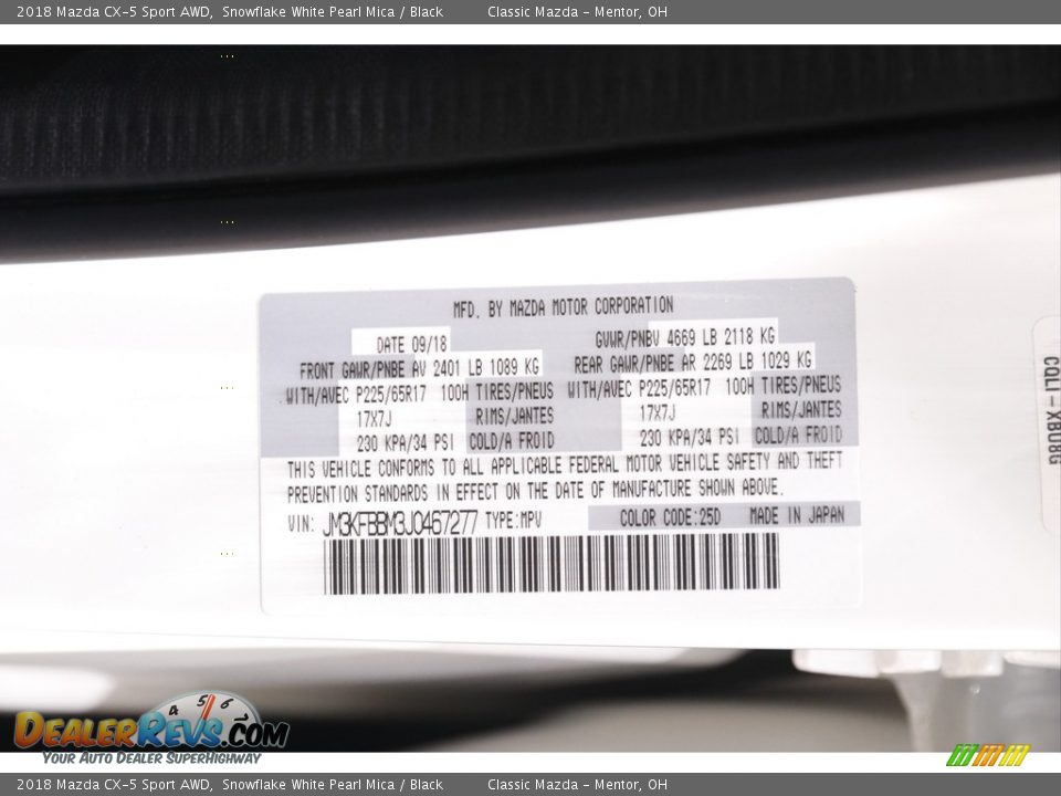 2018 Mazda CX-5 Sport AWD Snowflake White Pearl Mica / Black Photo #18
