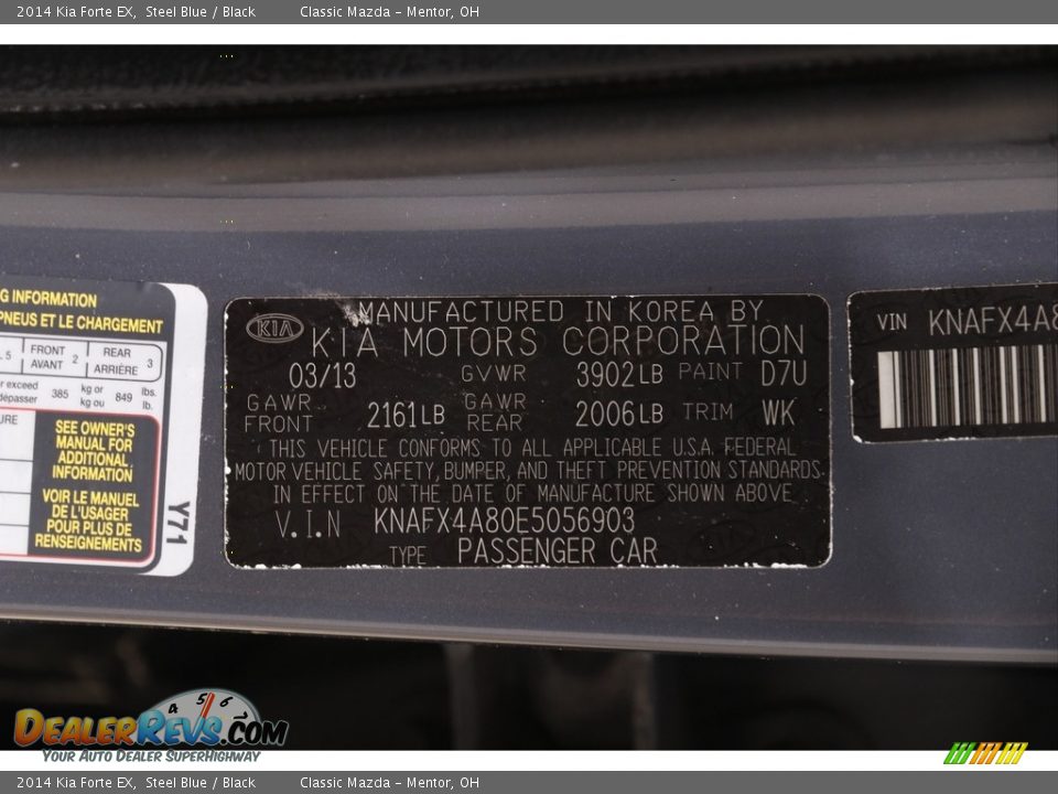 2014 Kia Forte EX Steel Blue / Black Photo #19