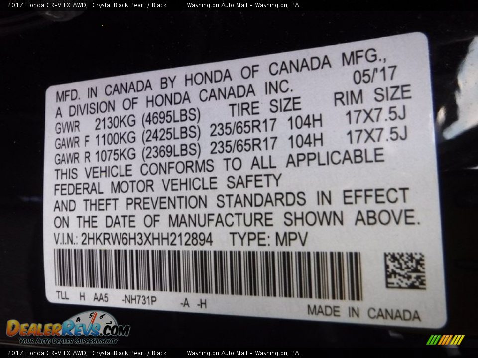 2017 Honda CR-V LX AWD Crystal Black Pearl / Black Photo #27