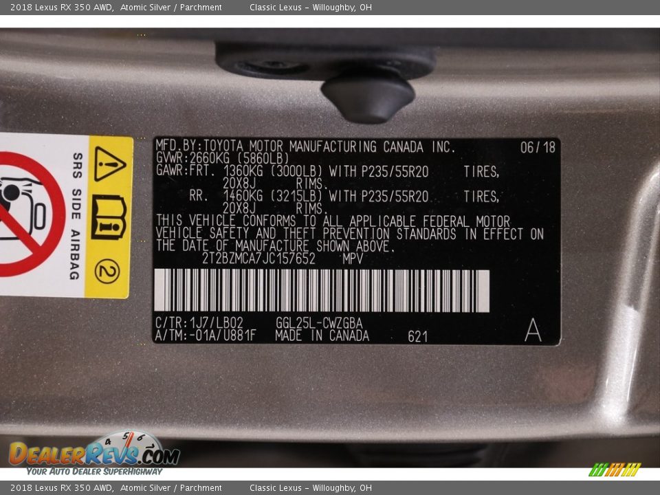 2018 Lexus RX 350 AWD Atomic Silver / Parchment Photo #24