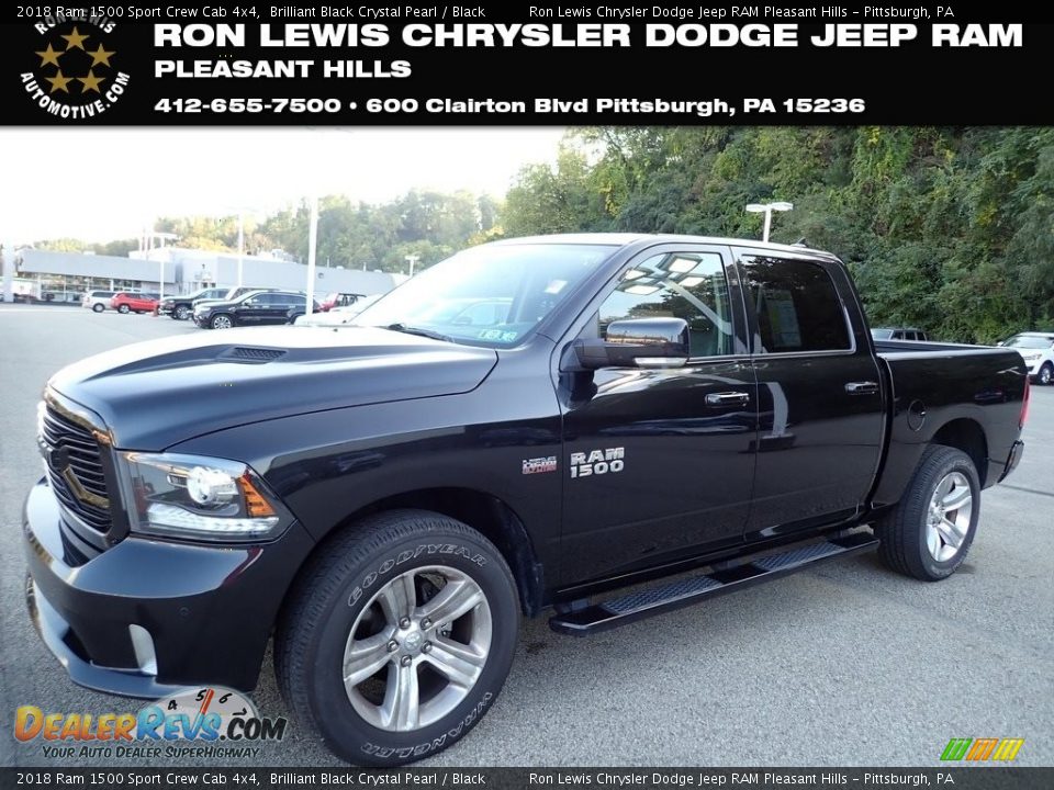 2018 Ram 1500 Sport Crew Cab 4x4 Brilliant Black Crystal Pearl / Black Photo #1