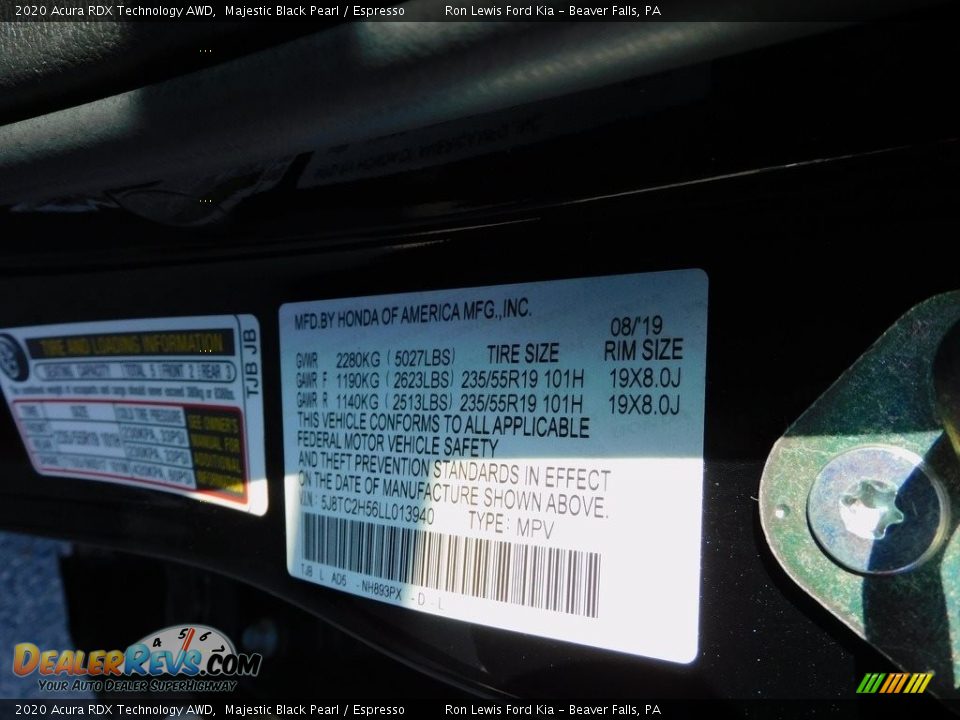 2020 Acura RDX Technology AWD Majestic Black Pearl / Espresso Photo #22