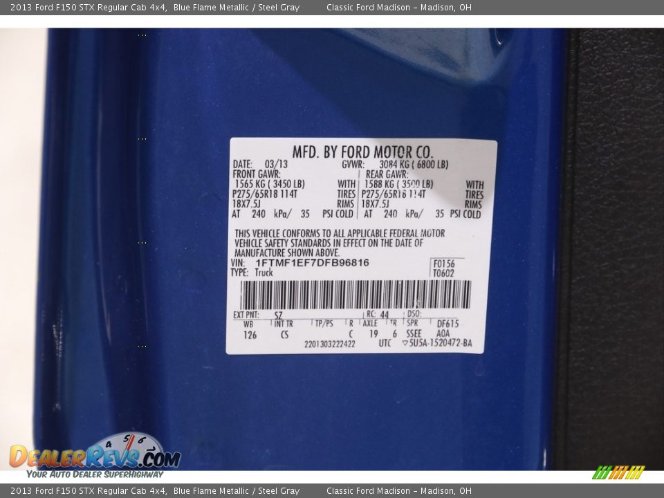 2013 Ford F150 STX Regular Cab 4x4 Blue Flame Metallic / Steel Gray Photo #16