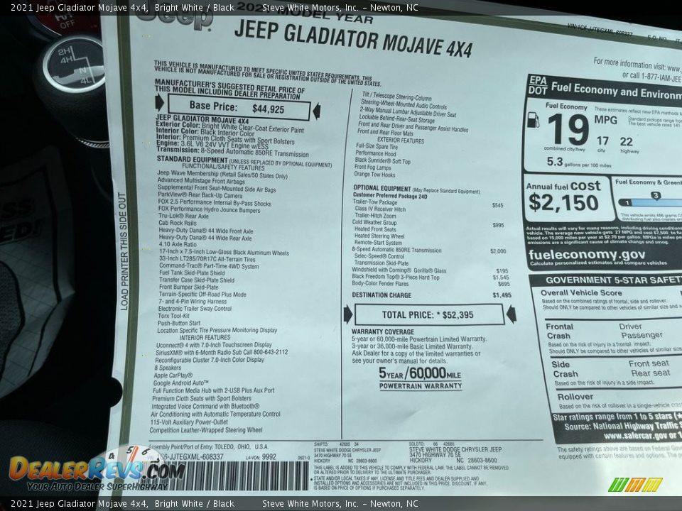 2021 Jeep Gladiator Mojave 4x4 Window Sticker Photo #28