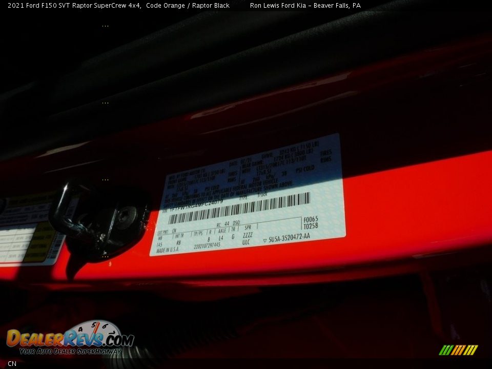 Ford Color Code CN Code Orange