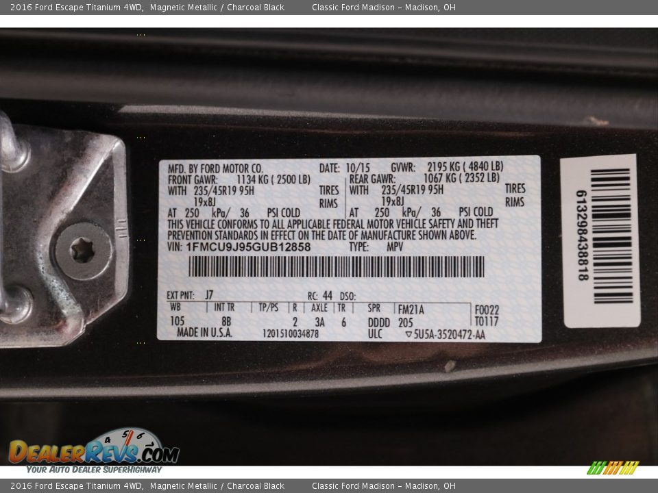 2016 Ford Escape Titanium 4WD Magnetic Metallic / Charcoal Black Photo #20