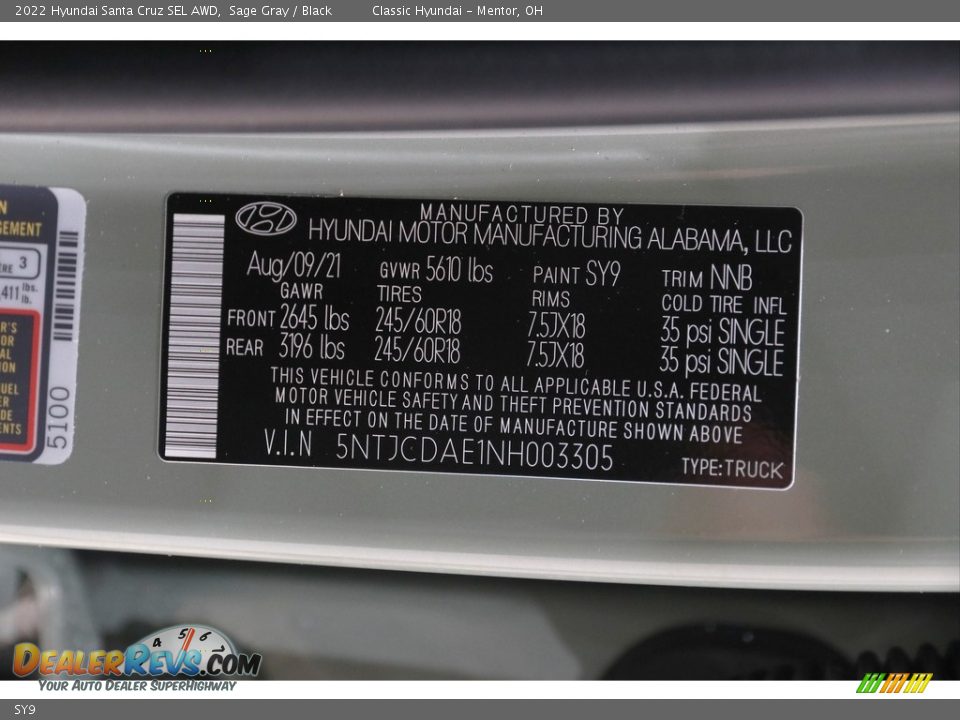 Hyundai Color Code SY9 Sage Gray