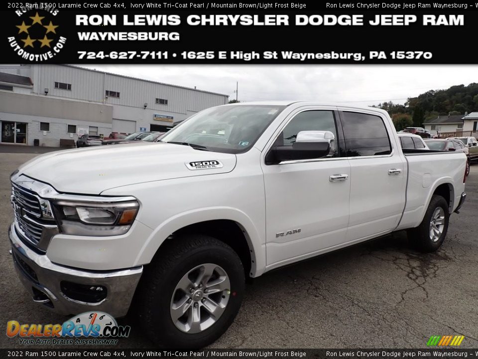 2022 Ram 1500 Laramie Crew Cab 4x4 Ivory White Tri-Coat Pearl / Mountain Brown/Light Frost Beige Photo #1