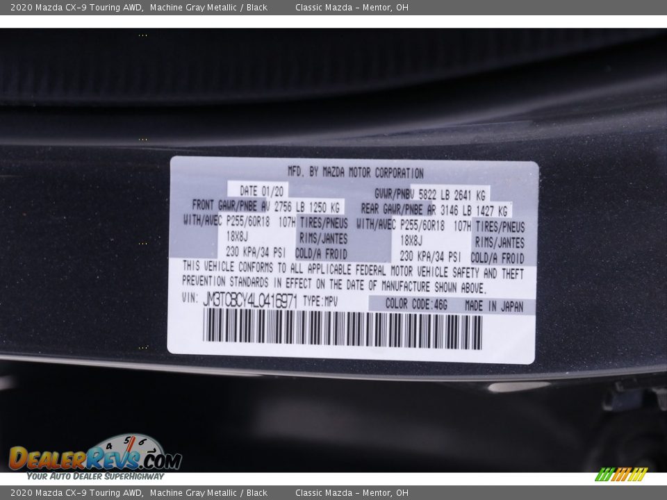 2020 Mazda CX-9 Touring AWD Machine Gray Metallic / Black Photo #20