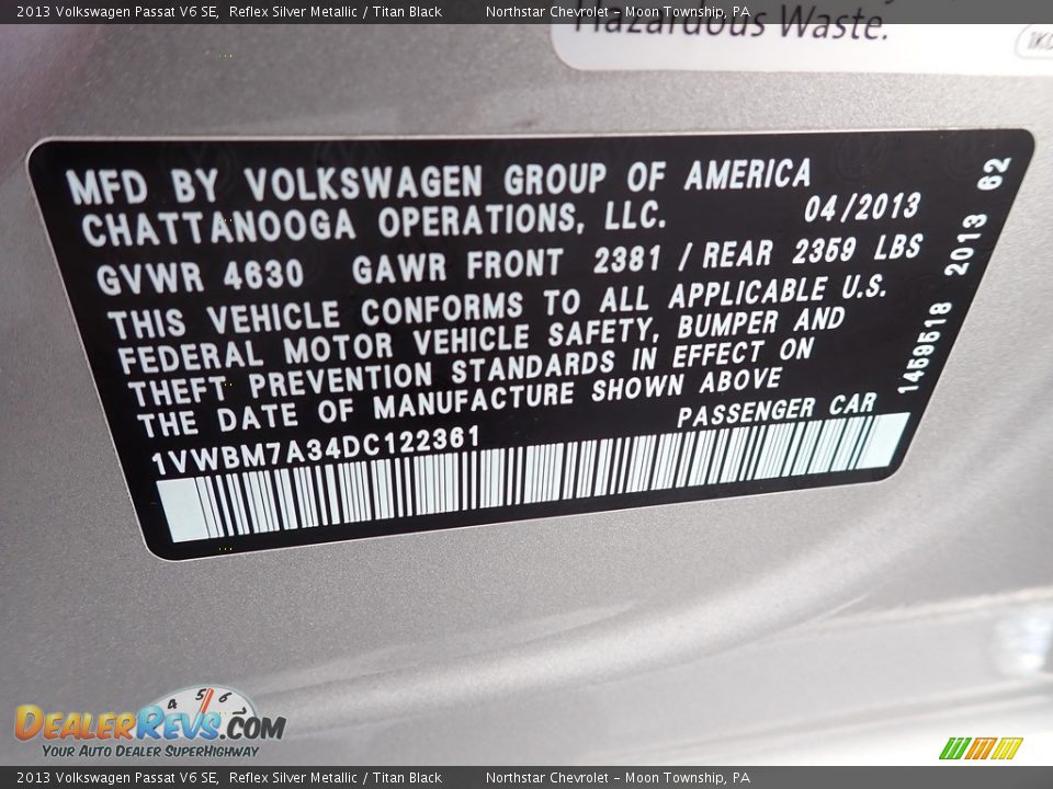 2013 Volkswagen Passat V6 SE Reflex Silver Metallic / Titan Black Photo #29