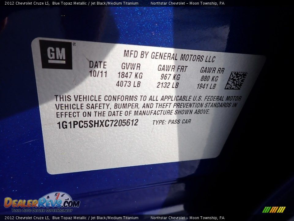 2012 Chevrolet Cruze LS Blue Topaz Metallic / Jet Black/Medium Titanium Photo #29