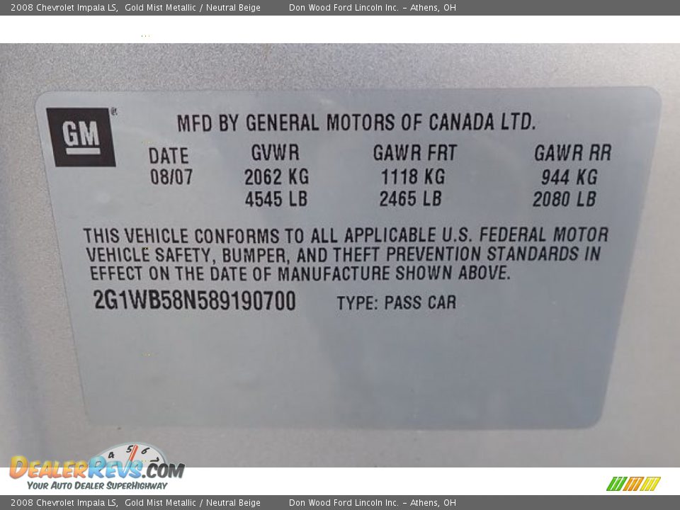 2008 Chevrolet Impala LS Gold Mist Metallic / Neutral Beige Photo #14