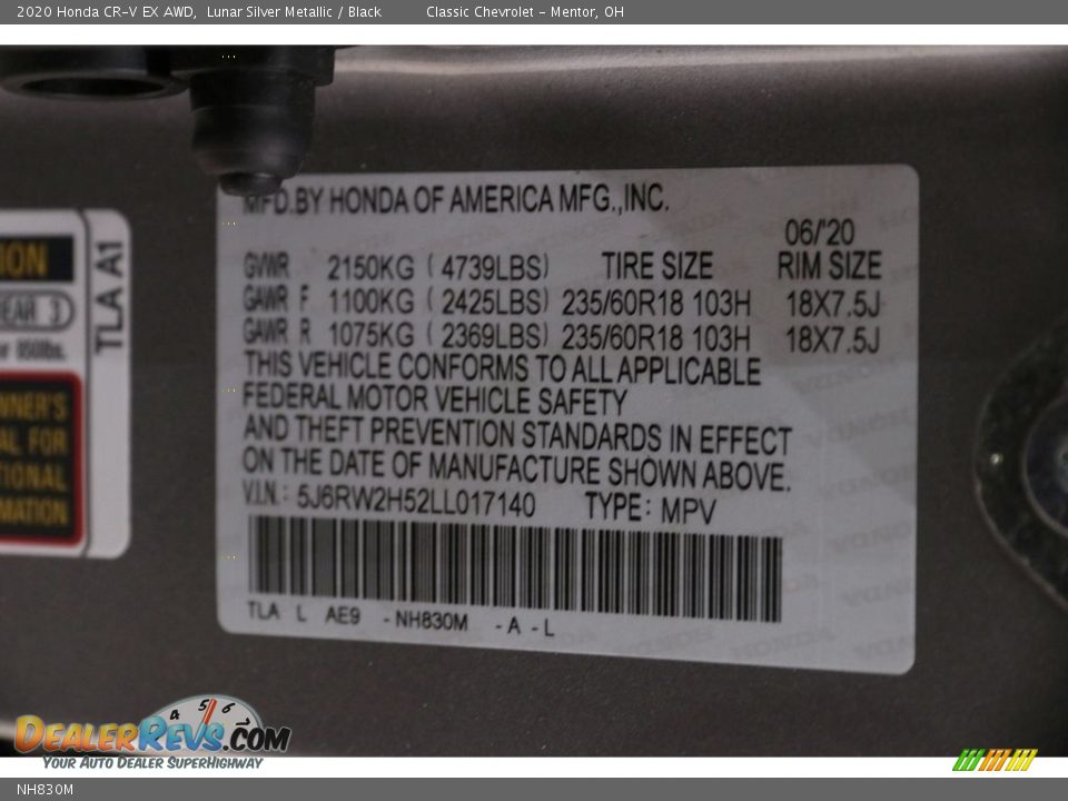 Honda Color Code NH830M Lunar Silver Metallic