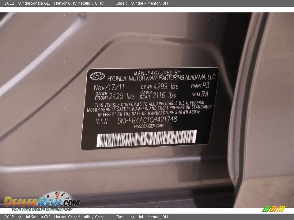 2012 Hyundai Sonata GLS Harbor Gray Metallic / Gray Photo #18