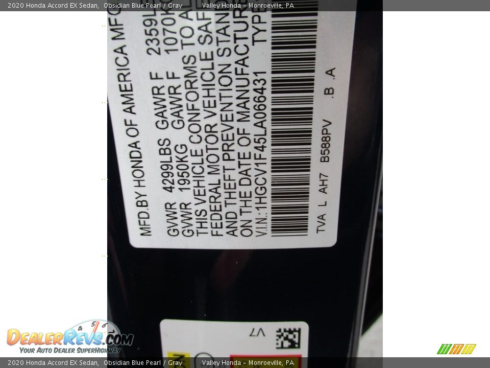 2020 Honda Accord EX Sedan Obsidian Blue Pearl / Gray Photo #11