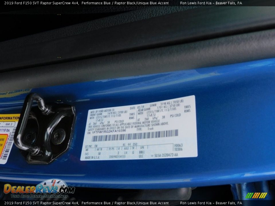 2019 Ford F150 SVT Raptor SuperCrew 4x4 Performance Blue / Raptor Black/Unique Blue Accent Photo #23