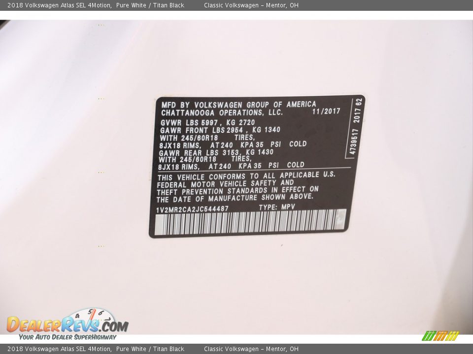 2018 Volkswagen Atlas SEL 4Motion Pure White / Titan Black Photo #19