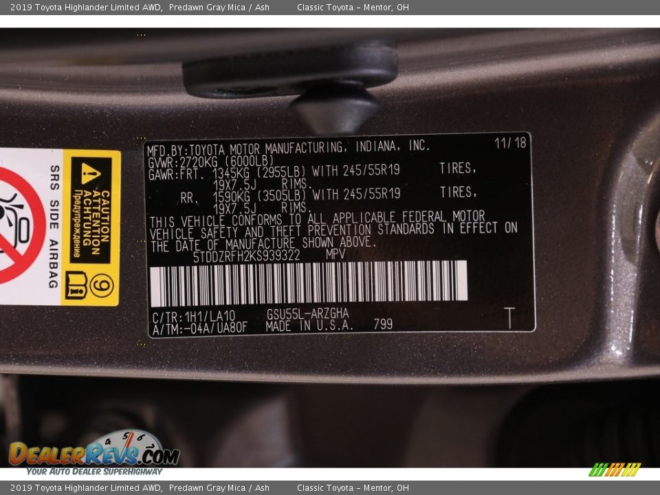 2019 Toyota Highlander Limited AWD Predawn Gray Mica / Ash Photo #22