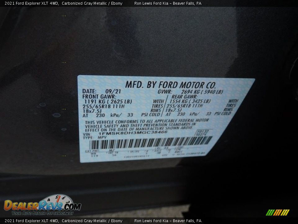 2021 Ford Explorer XLT 4WD Carbonized Gray Metallic / Ebony Photo #20