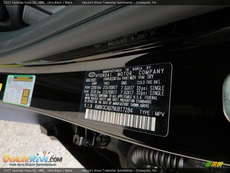 2022 Hyundai Kona SEL AWD Ultra Black / Black Photo #20