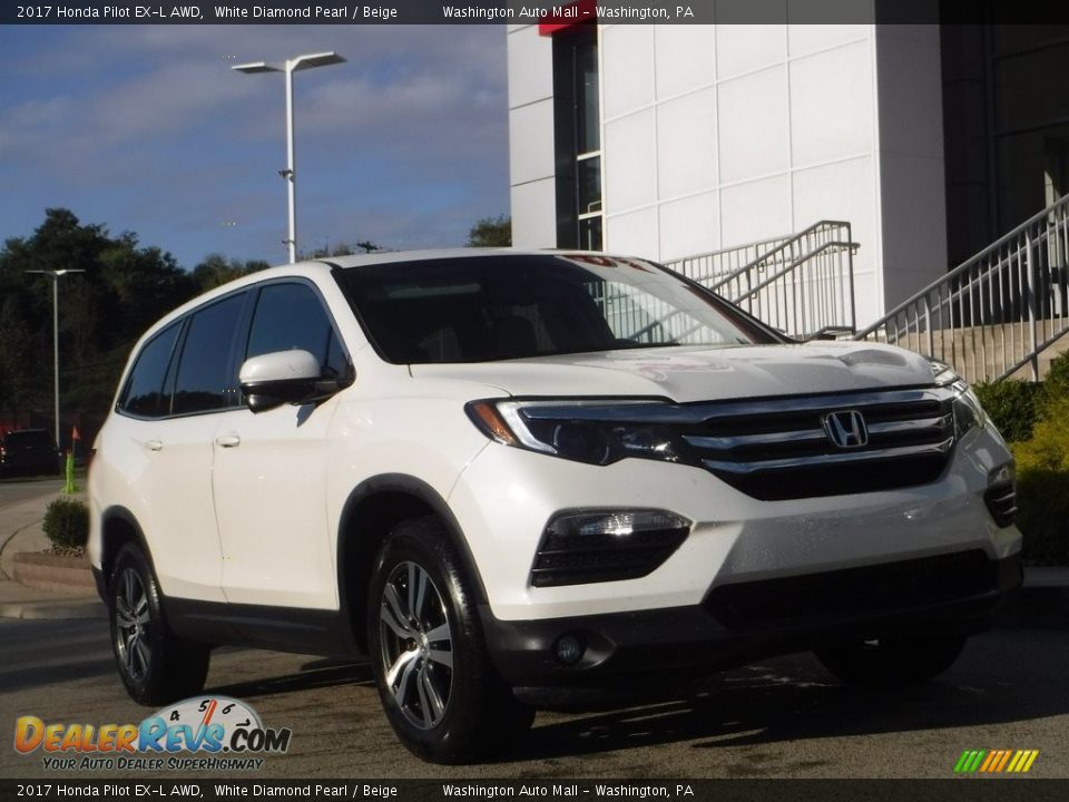 2017 Honda Pilot EX-L AWD White Diamond Pearl / Beige Photo #1