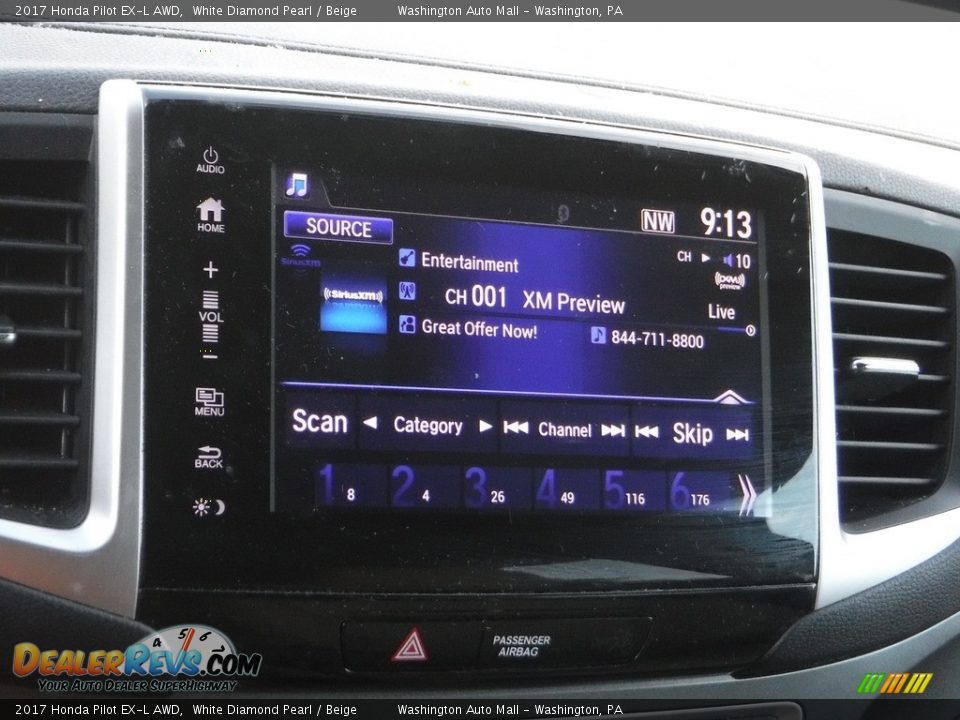 2017 Honda Pilot EX-L AWD White Diamond Pearl / Beige Photo #5