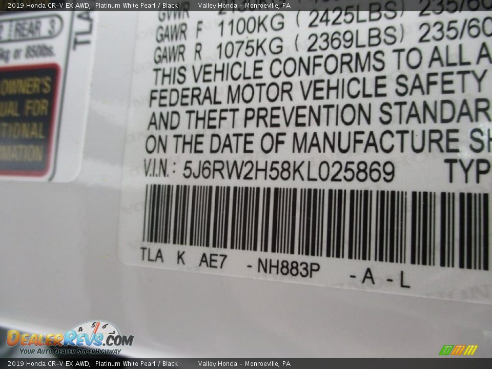 2019 Honda CR-V EX AWD Platinum White Pearl / Black Photo #19