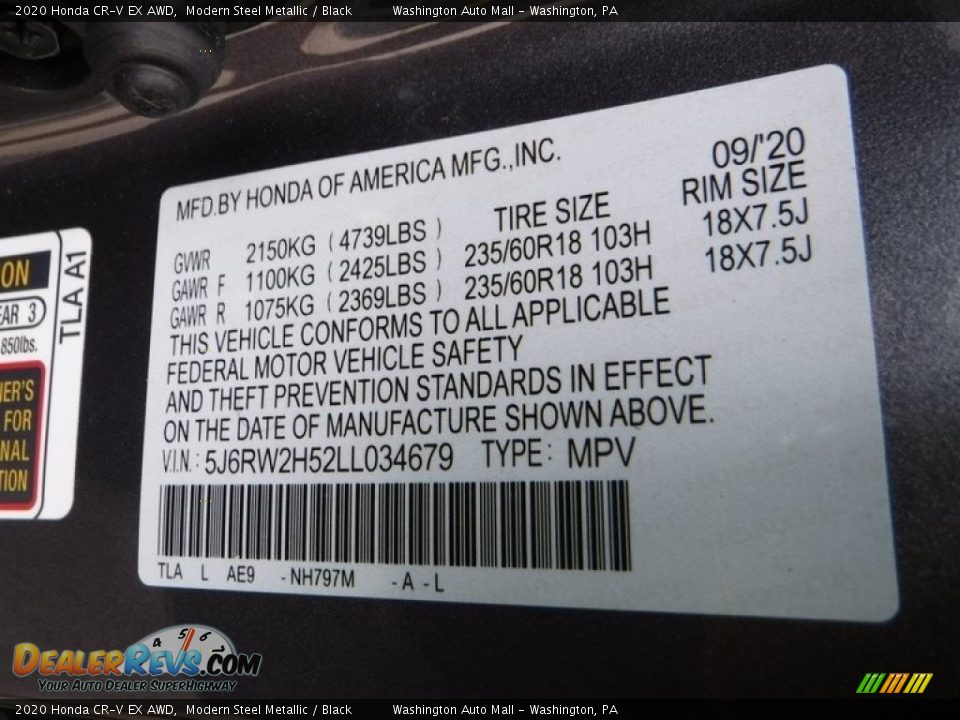 2020 Honda CR-V EX AWD Modern Steel Metallic / Black Photo #29