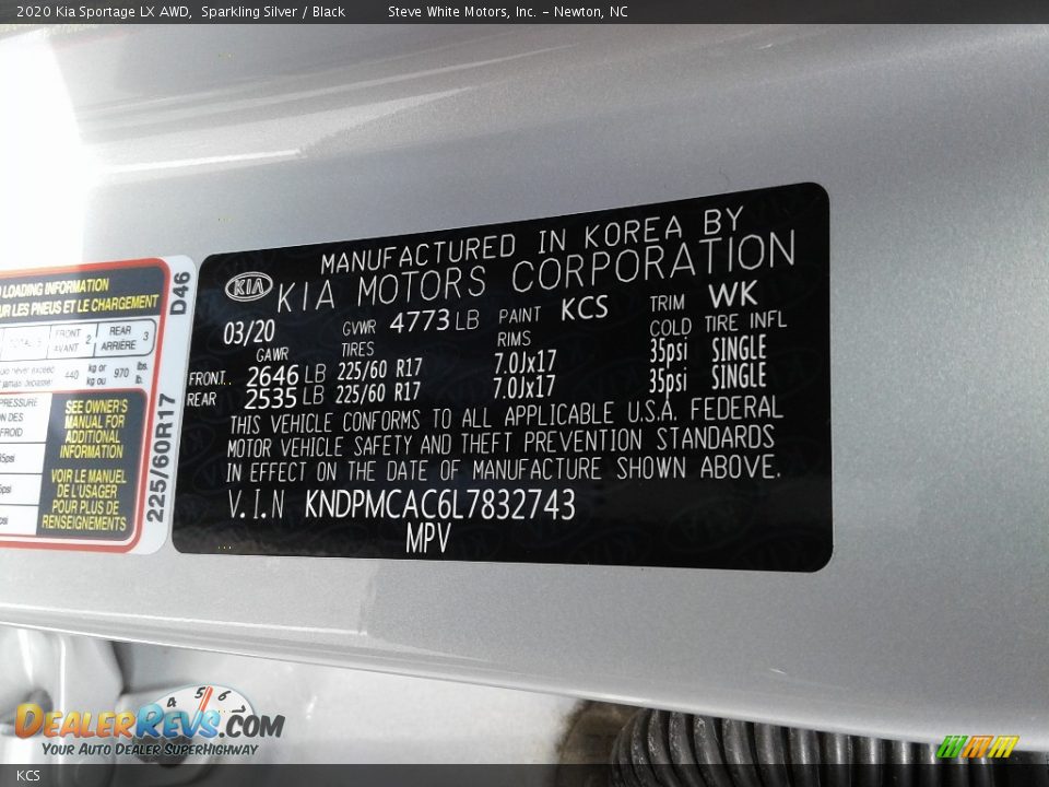 Kia Color Code KCS Sparkling Silver