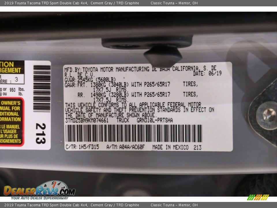 2019 Toyota Tacoma TRD Sport Double Cab 4x4 Cement Gray / TRD Graphite Photo #20