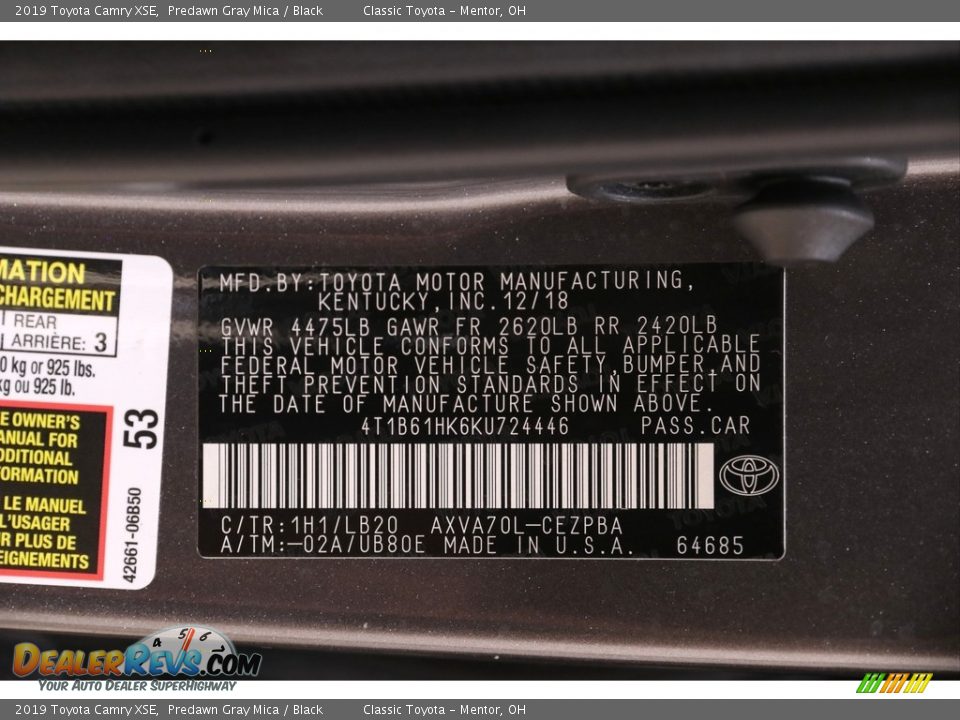 2019 Toyota Camry XSE Predawn Gray Mica / Black Photo #20