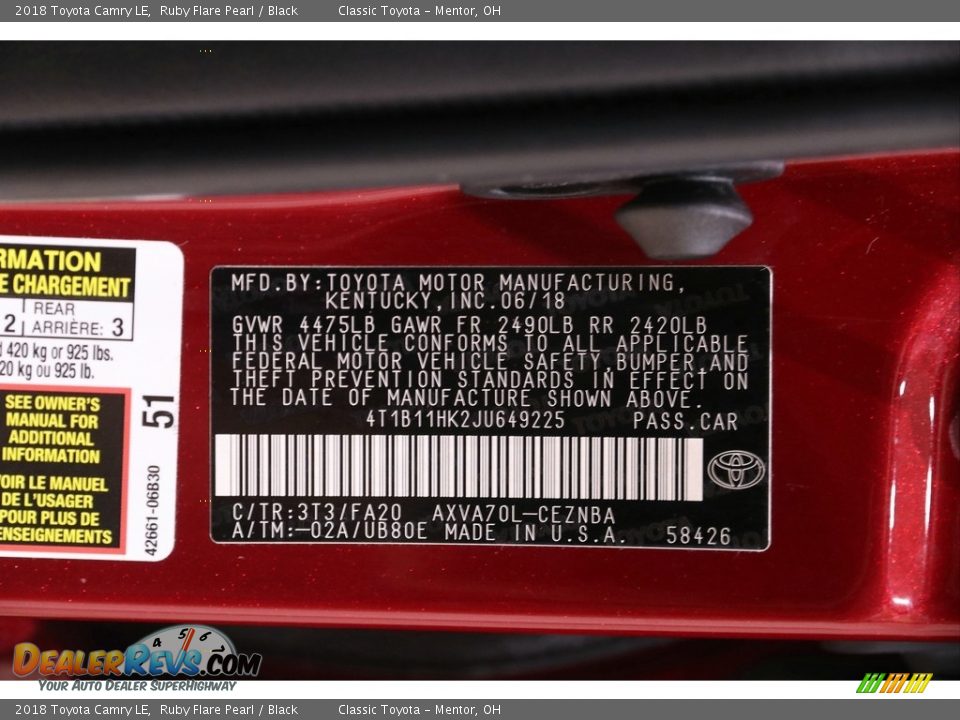 2018 Toyota Camry LE Ruby Flare Pearl / Black Photo #19