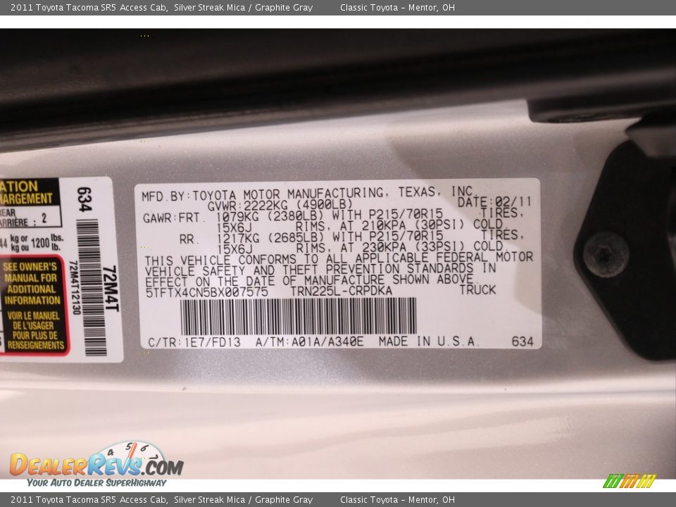 2011 Toyota Tacoma SR5 Access Cab Silver Streak Mica / Graphite Gray Photo #14