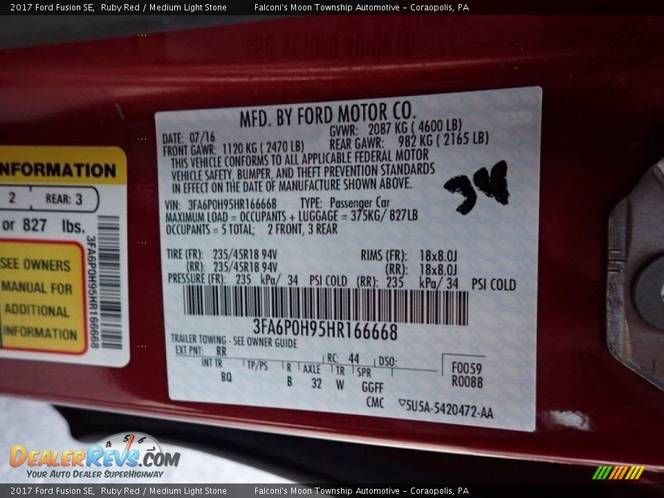 2017 Ford Fusion SE Ruby Red / Medium Light Stone Photo #27